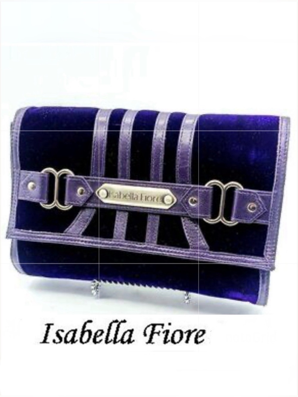 ISABELLA FIORE Purple Velvet Leather Trim Travel Makeup Accessories Cosmetic Bag